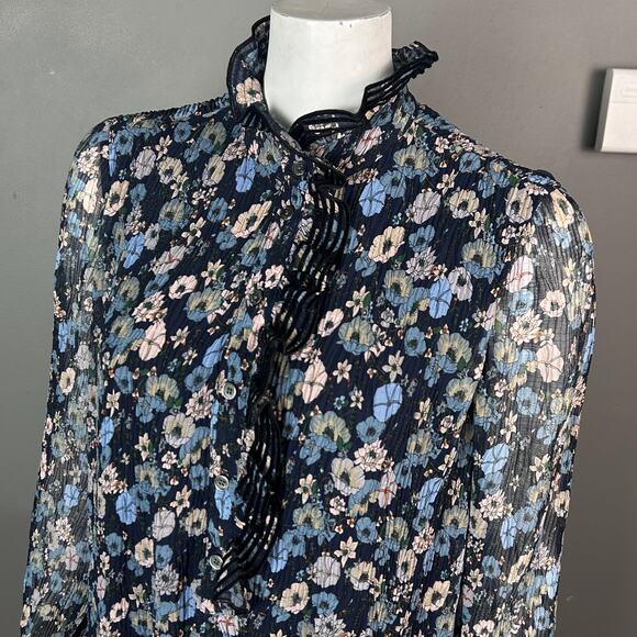 Tory Burch dress size 2 midi floral lagenlook ruffle sheer mock neck feminine - Picture 7 of 16